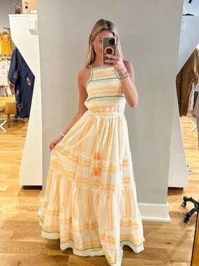 Halter Maxi Dress in Cream with Yellow and Green Accents